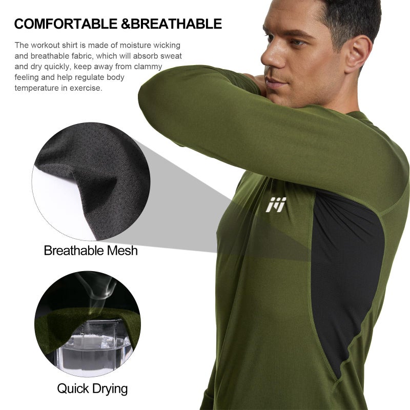 MEETWEE Men's Long Sleeves, Green, M - Image 5